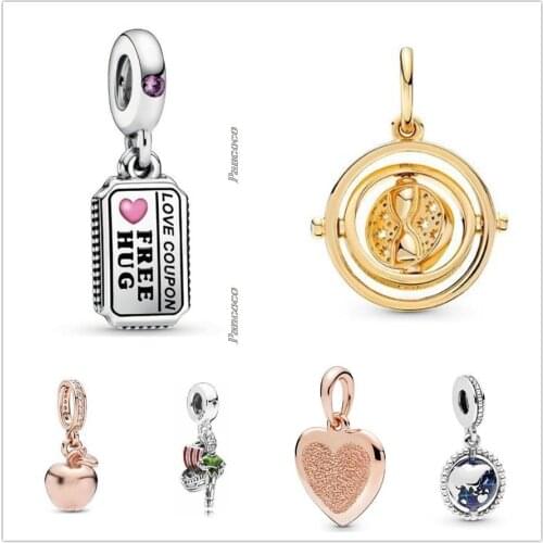 Original 925 Sterling Silver Red Enamel Heart Free Hug & Kiss Love Coupon Charm Bead Fit Pandora Bracelet & Necklace Jewelry