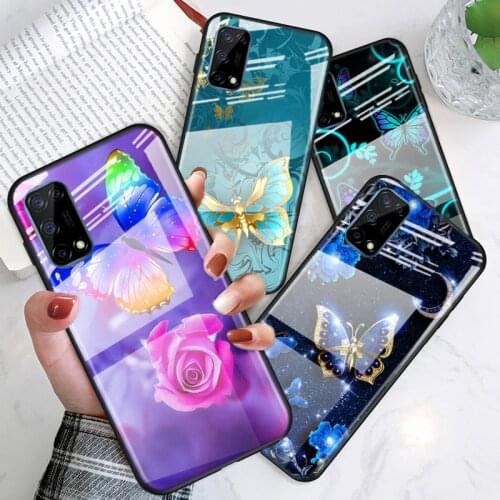 Tempered Glass Cover Beautiful butterfly For OPPO A9 2020 A52 Find X2 Lite Realme 7 7i 6 5 Pro C3 XT Phone Case Shell