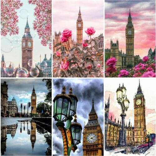 EverShine Diamond Painting Building Picture Rhinestones 5D DIY Diamond Mosaic Landscape Bead Embroidery Home Decor Wall Art