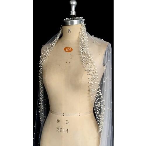 Fashion Pearls Beaded Bridal Wedding Veil With Comb 3 M White Ivory Long Tulle Wedding Accessories Bride Wedding Veils