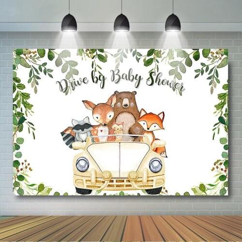 Woodland Baby Shower Backdrop Drive by Baby Shower Photo Background Woodland Safari Animal Baby Shower Party Decor Banner