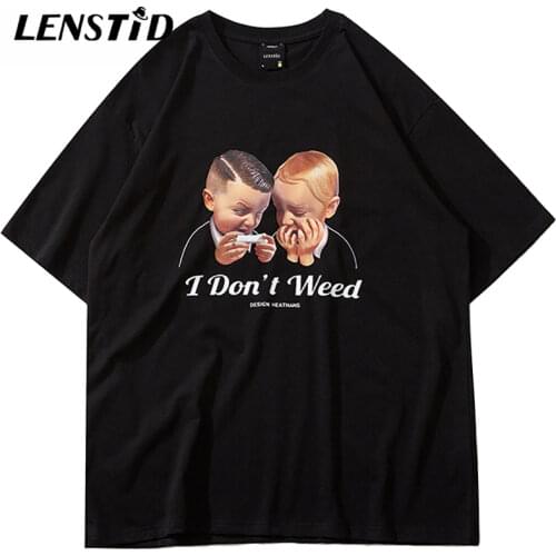 LENSTID Summer Men Oversize Short Sleeve Tshirts Graphic Print T-Shirt 2021 Hip Hop Streetwear Harajuku Casual Cotton Top Tees