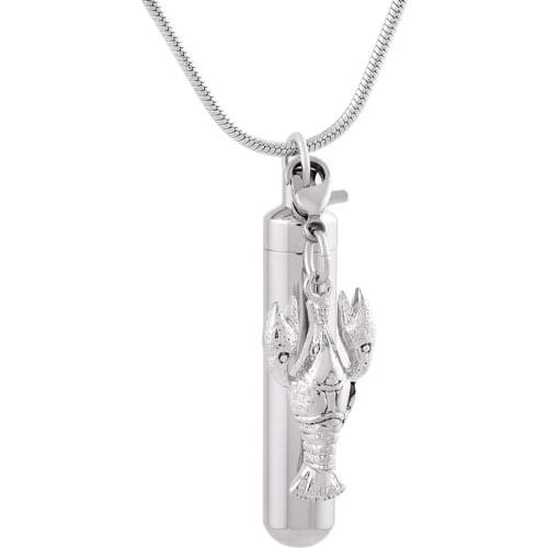 IJD9866 Stainless Steel Cylinder With Lobster Accessories Cremation Memorial Pendant for Ashes Urn Keepsake Souvenir Jewelry