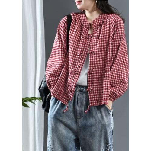 Classic Fashion Women Plaid Cotton Linen Coats Long Sleeve Button Drawstring Clothing 2021 Autumn Jackets Vintage Cardigans 2021