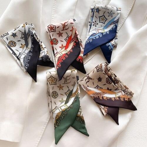 KOI LEAPING Aesthetic printing long silk scarf female Literary hairhat decorative scarf headband tie wrist strap bag belt