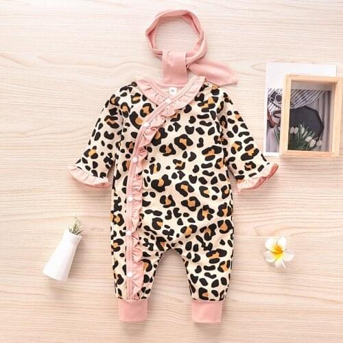 Newborn Baby Toddler Girl Romper New Long Sleeve Baby Clothes Girl Leopard Print Jumpsuit Cute Baby Girls Romper 0-18 Months