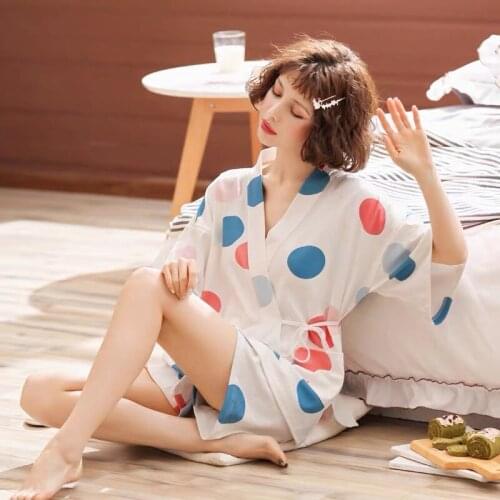 Cute Cartoon Sleepwear V-Neck Home Wear Charming Pajama Set Soft Loose Short Sleeve Shorts Japan Kimonos Style Nighty Pyjama