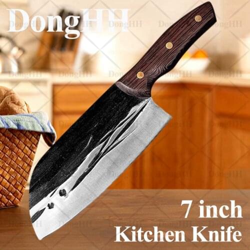 7 Inch Multifunctional Damask Stainless Steel Kitchen Knives Forged Meat Cleaver Chinese Meat Chet Knife for Kitchen