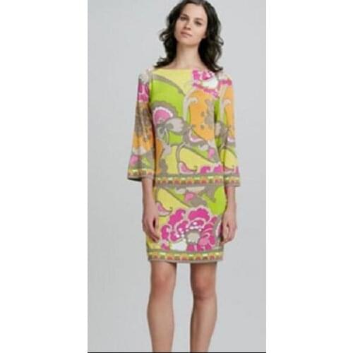 Dresses Top Fasion New Arrival Freeshipping Silk Half Fancy Series Sleeve O-neck Elegant Print Elastic Slim One-piece Dress