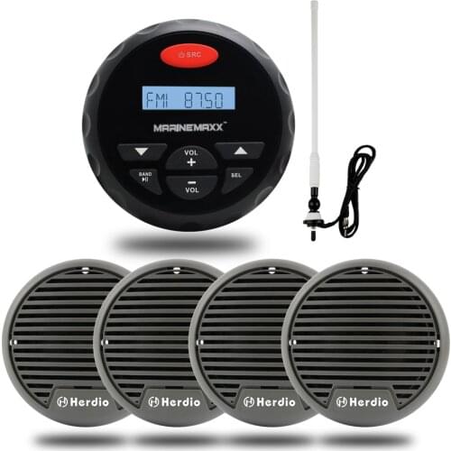 Marine Bluetooth Audio FM AM Stereo MP3 Player Radio+ 2 Pairs Marine Waterproof Boat Speaker For Outdoor ATV + FM AM Antenna