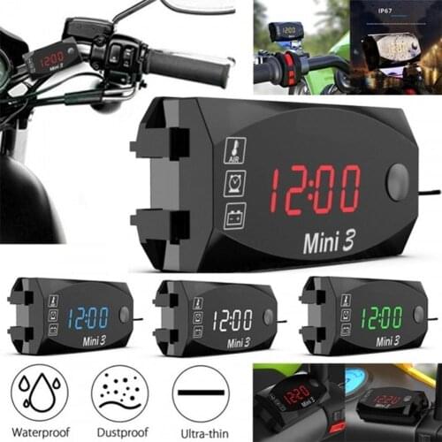 Motorcycle Electronic Digital Clock Thermometer Voltmeter Waterproof Dust-proof LED Digital Display Flashing Alarm Function
