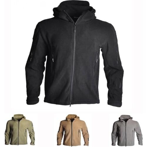 Mens Windproof Tactical Soft Shell Fleece Jacket Army Military Shooting Hunting Coats For Camping Hiking Thermal Hooded Jacket