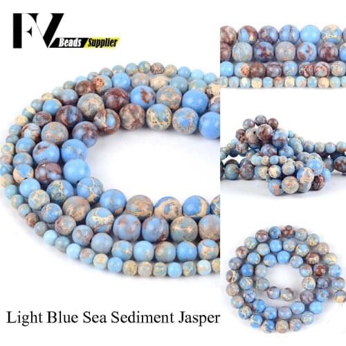 Natural Stone Light Blue Sea Sediment Jaspers Spacer Round Beads For Jewelry Making DIY Bracelets Necklace Needlework 4-10mm 15"
