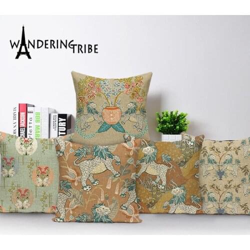 Japanese Pattern Cushion Cover Pillow Cover Linen Blend Seat Home Decorative Chair Car Comfortable Soft Cushion Sleeve