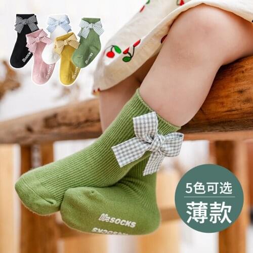 Girls socks spring and summer thin section new pastoral style big bow summer Korean tide pure cotton summer princess socks