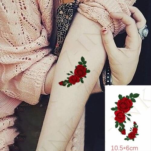 New Waterproof Temporary Tattoo Sticker Red Rose Lavender Fake Tatto Flash Tatoo Tatouage Wrist Foot Hand Arm For Girl Women Men