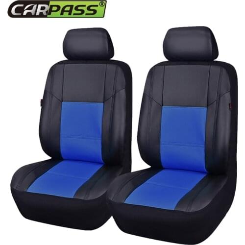 Car-pass New Punching Full PU Leather 2 Front Seat Cover Red Blue Beige Black Patchwork Seat Covers Fit For Toyota Audi Mazda
