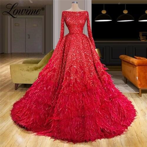 Feather Formal Dress Plus Size Muslim Evening Dresses 2020 Boat Neck Saudi Arabia Middle East Women Wedding Party Gowns Vestidos