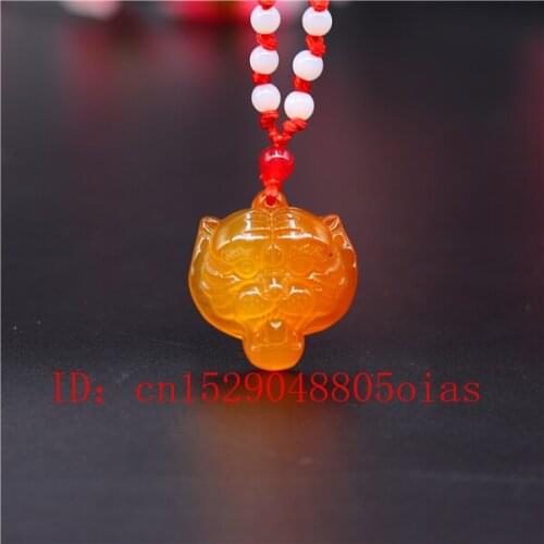 Agate Jade Stone Tiger Head Pendant Necklace Jadeite Jewelry Charm Amulet Carved Fashion Natural Chinese Gifts for Women Men