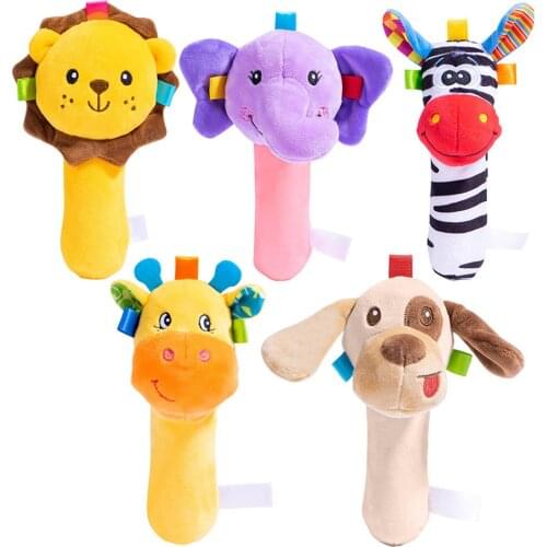 Soft Plush Rattles Infant Toys Parent Child Interaction Cartoon Animal Mobile Hand Bell Sound Baby Early Educational Toys