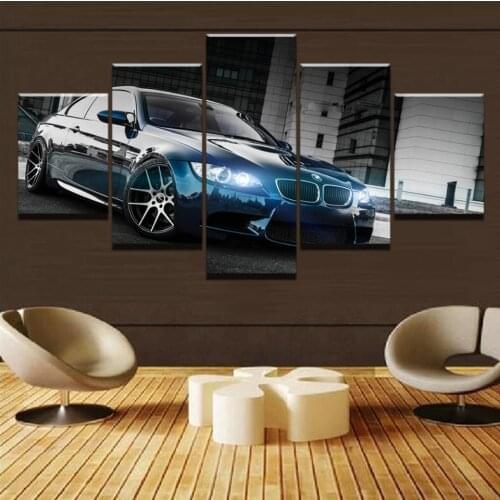 Canvas Printed Poster Home Decor 5 Pieces HD Bmw M3 Black Sport Car Paintings Wall Art Pictures Living Room Modular Framed