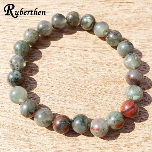 Ruberthen Genuine Bloodstone Bracelet Meditation Mala Spirituality Jewelry Heliotrope Root Chakra Healing Bracelet