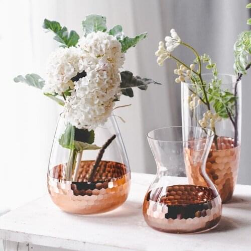 Nordic wind electroplating glass vase desktop home water culture flower dried flower living room flower decoration