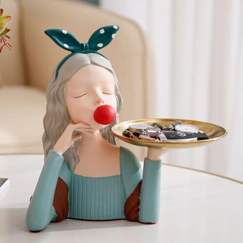 Nordic Home Decor Bubble Girl Fruit Plate Character Model Sculpture Statue Living Room Desktop Decor Accessories Creative Gifts