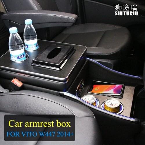 LED Light Armrest Box Central Content Storage Box for Mercedes-Benz Vito W447 2014 - 2016 2017 2018 Car Styling Accessories