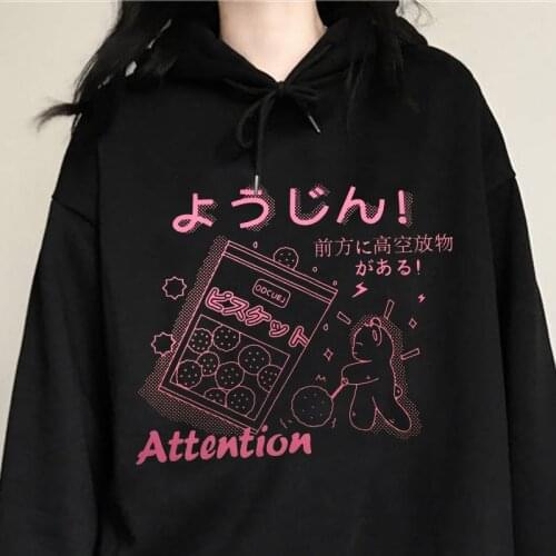 Japanese cartoon gothic hooded sweatshirt Harajuku new punk loose Kawaii female tops big size hip-hop Ulzzang loose sweatshirt