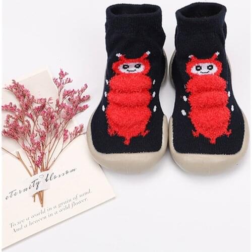 Baby girls slippers anti-slip foot socks shoes kids cotton Keep warm floor socks with rubber sole boys cartoon home socks shoes