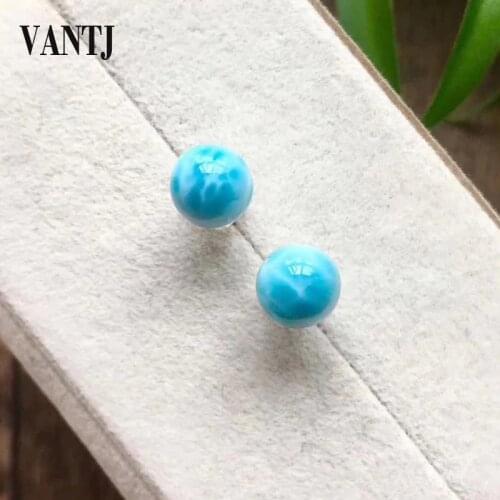VANTJ Elegant Natural Larimar 18k Gold Earrings Real 750 Tasteful Fashion Fine Jewelry Women Girl Miss Gift New Hot Sale