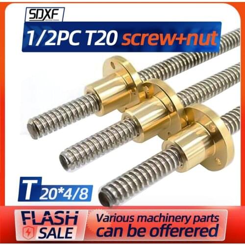 One or two pieces of 304 stainless steel trapezoidal threaded screw T20*4 T20*8 screw T25T16 screw with copper nut 20MM