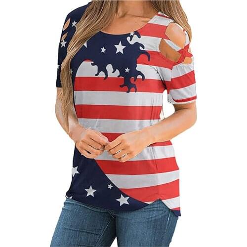 Womens Independence Day Printin Short-Sleeve Vest Tops Shirt Fashion Summer Clothes Casual Wear Fashion WomenS Summer T-Shirts