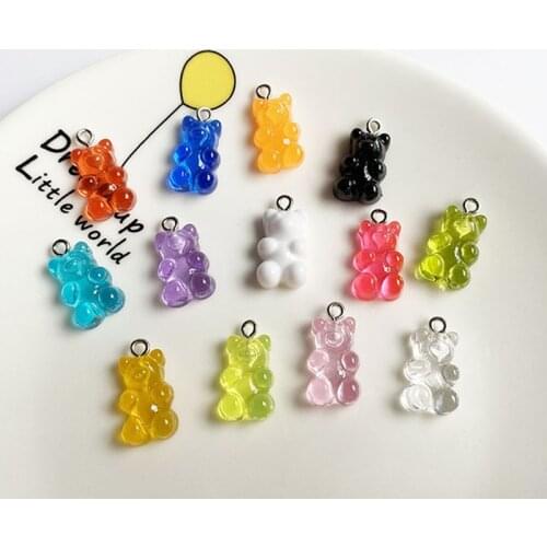 10Pcs 22X11mm Candy Color Gummy Mini Bear Charms for Making Cute Earrings Pendants Necklaces DIY Creative Jewelry Finding