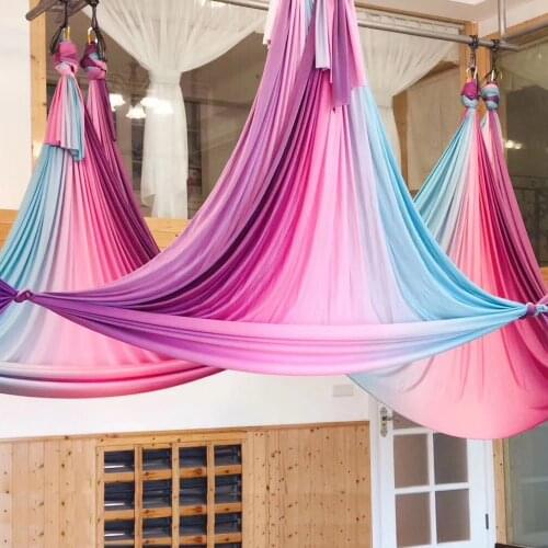 100%Nylon 6*2.8M yoga hammock set aerial silk inversion Air yoga swing Full anti gravity yoga swing Set Ombre indoor swing