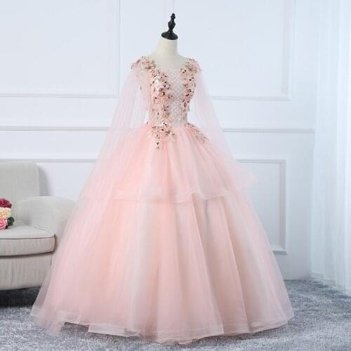 100%real pink flower shoulder veil vintage ball gown royal Medieval Renaissance Victorian dress Belle ball