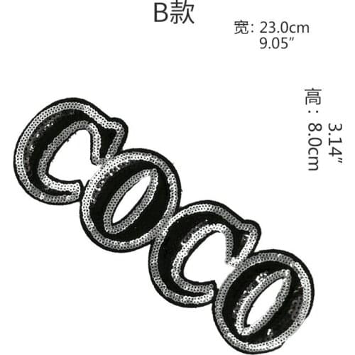 2PCS Sequins Decorative Alphabet COCO Sew On Iron On Patch DIY Embroidered Applique Bling Bling Clothing Accessory Stickers