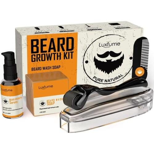 4pcs/Set Beard growth kit Beard wash soap, beard roller, beard Comb,Beard growth serum to promote beard growth