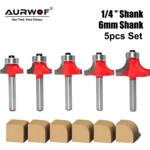 5pcs 6mm 1/4" Shank Corner Round Over Router Bit with Bearing Cleaning Flush Milling Cutter for Wood Woodworking Tool MC01065