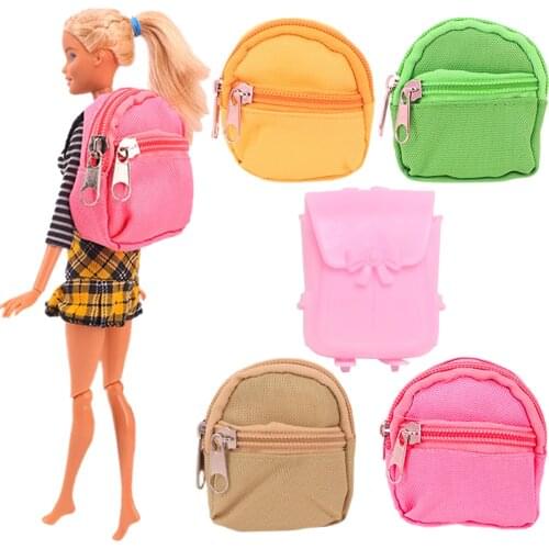 Doll Accessories Canvas Backpack Zipper In Solid Color 1/6 Doll Clothes Accessories Mini Backpack,Gifts For 26-30Cm Barbies Doll