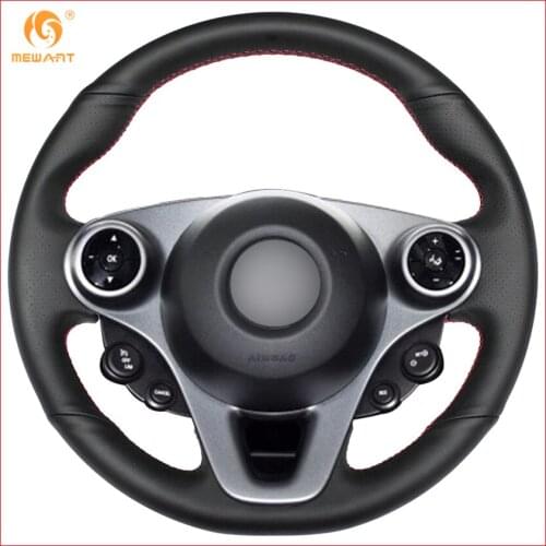 MEWANT Black Artificial Leather Car Steering Wheel Cover for Smart New Fortwo Forfour 2015-2017 Interior Accessories Parts