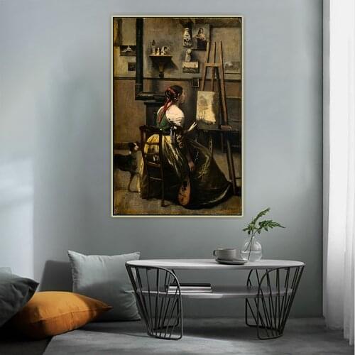 Citon Jean Baptiste Camille Corot《The Artists Studio》Canvas Oil painting Artwork Poster Picture Wall Decor Home Decoration