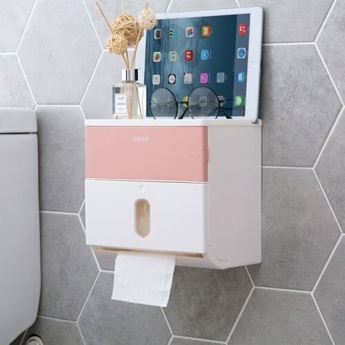 Toilet Paper Holder Free Punch Plastic Bathroom Paper Holder Wall Mounted Toilet Paper Box Waterproof Toilet Tissue Dispenser