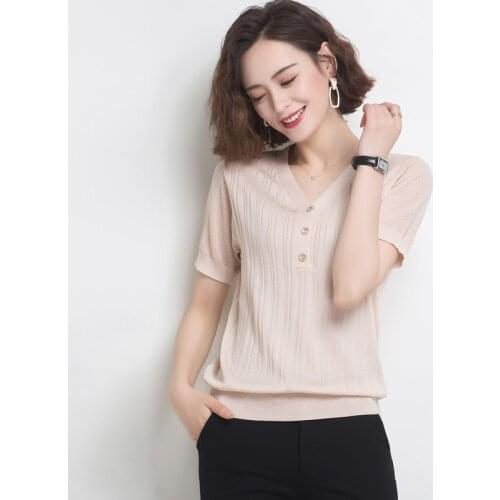 Summer thin Womens Knitwear sexy V Neck Pull Jumpers Oversized Tops Korean Hollowing out Knitted Casual Sweaters pullover