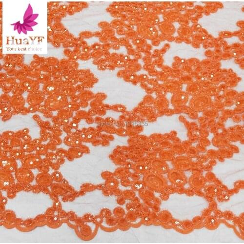 Elegant Orange Tulle Sequin Fabric African french lace fabric high quality for fashion party wedding dress HY1103