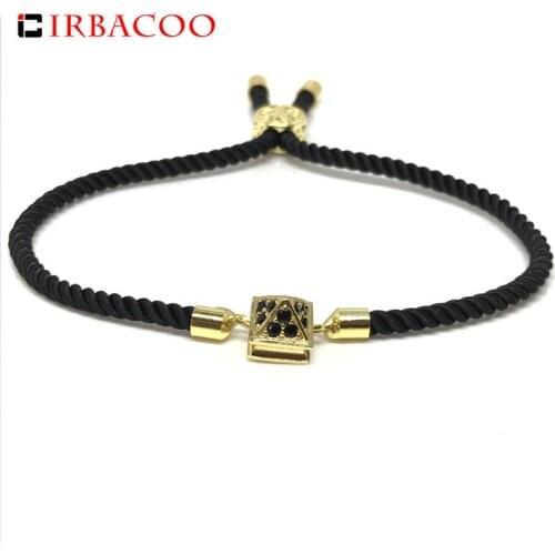 IRBACOO 2020 New Fashion Womens Bracelet Egypt Pyramid Charm With Cubic Zirconia Black Lucky Cord For Women Jewelry Gift