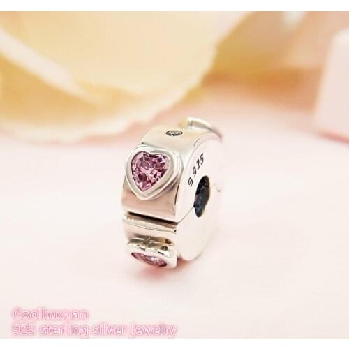 Valentines Day 100% 925 Sterling Silver Explosion of Love Clip, Fancy Fuchsia Pink & Clear CZ Charms Fit Pandora Bracelet