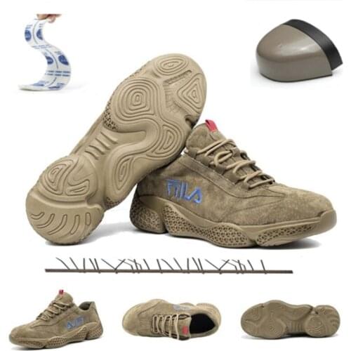 Genuine Leather Lightweight Safety Shoes Men Boots Steel Toe Anti-smashing Work Sneakers Breathable Wear-resisting Work Shoes