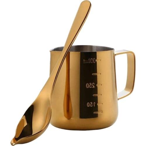 LUDA Stainless Steel Coffee Milk Frothing Cup Pitcher Jug With Scale For Coffee Latte Art Milk Jugs With Decorating Pen